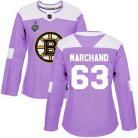 Adidas Boston Bruins #63 Brad Marchand Purple Authentic Fights Cancer Stanley Cup Final Bound Women's Stitched NHL Jersey