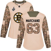 Adidas Boston Bruins #63 Brad Marchand Camo Authentic 2017 Veterans Day Stanley Cup Final Bound Women's Stitched NHL Jersey