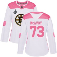 Adidas Boston Bruins #73 Charlie McAvoy White/Pink Authentic Fashion Stanley Cup Final Bound Women's Stitched NHL Jersey