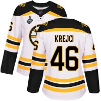 Adidas Boston Bruins #46 David Krejci White Road Authentic Stanley Cup Final Bound Women's Stitched NHL Jersey