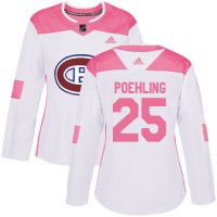 Adidas Montreal Canadiens #25 Ryan Poehling White/Pink Authentic Fashion Women's Stitched NHL Jersey