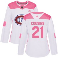 Adidas Montreal Canadiens #21 Nick Cousins White/Pink Authentic Fashion Women's Stitched NHL Jersey
