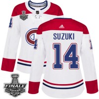 Adidas Montreal Canadiens #14 Nick Suzuki White Road Authentic Women's 2021 NHL Stanley Cup Final Patch Jersey