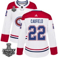 Adidas Montreal Canadiens #22 Cole Caufield White Road Authentic Women's 2021 NHL Stanley Cup Final Patch Jersey