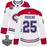 Adidas Montreal Canadiens #25 Ryan Poehling White Road Authentic Women's 2021 NHL Stanley Cup Final Patch Jersey