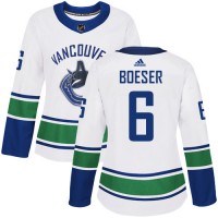 Adidas Vancouver Canucks #6 Brock Boeser White Road Authentic Women's Stitched NHL Jersey