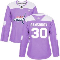 Adidas Washington Capitals #30 Ilya Samsonov Purple Authentic Fights Cancer Women's Stitched NHL Jersey