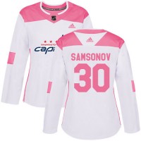 Adidas Washington Capitals #30 Ilya Samsonov White/Pink Authentic Fashion Women's Stitched NHL Jersey