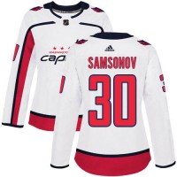 Adidas Washington Capitals #30 Ilya Samsonov White Road Authentic Women's Stitched NHL Jersey