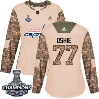 Adidas Washington Capitals #77 T.J. Oshie Camo Authentic 2017 Veterans Day Stanley Cup Final Champions Women's Stitched NHL Jersey
