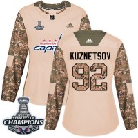 Adidas Washington Capitals #92 Evgeny Kuznetsov Camo Authentic 2017 Veterans Day Stanley Cup Final Champions Women's Stitched NHL Jersey