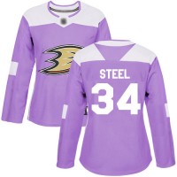 Adidas Anaheim Ducks #34 Sam Steel Purple Authentic Fights Cancer Women's Stitched NHL Jersey