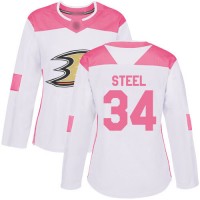Adidas Anaheim Ducks #34 Sam Steel White/Pink Authentic Fashion Women's Stitched NHL Jersey