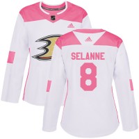 Adidas Anaheim Ducks #8 Teemu Selanne White/Pink Authentic Fashion Women's Stitched NHL Jersey