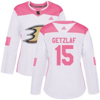 Adidas Anaheim Ducks #15 Ryan Getzlaf White/Pink Authentic Fashion Women's Stitched NHL Jersey