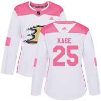 Adidas Anaheim Ducks #25 Ondrej Kase White/Pink Authentic Fashion Women's Stitched NHL Jersey