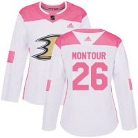 Adidas Anaheim Ducks #26 Brandon Montour White/Pink Authentic Fashion Women's Stitched NHL Jersey