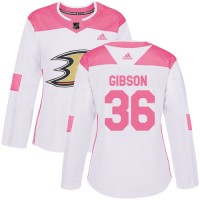 Adidas Anaheim Ducks #36 John Gibson White/Pink Authentic Fashion Women's Stitched NHL Jersey
