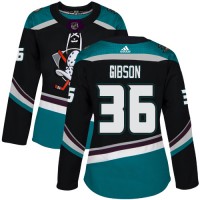 Adidas Anaheim Ducks #36 John Gibson Black/Teal Alternate Authentic Women's Stitched NHL Jersey