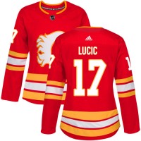 Adidas Calgary Flames #17 Milan Lucic Red Alternate Authentic Women's Stitched NHL Jersey