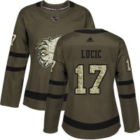 Adidas Calgary Flames #17 Milan Lucic Green Salute to Service Women's Stitched NHL Jersey