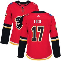 Adidas Calgary Flames #17 Milan Lucic Red Home Authentic Women's Stitched NHL Jersey