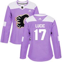 Adidas Calgary Flames #17 Milan Lucic Purple Authentic Fights Cancer Women's Stitched NHL Jersey