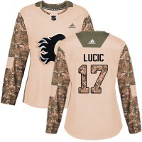Adidas Calgary Flames #17 Milan Lucic Camo Authentic 2017 Veterans Day Women's Stitched NHL Jersey