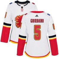 Adidas Calgary Flames #5 Mark Giordano White Road Authentic Women's Stitched NHL Jersey