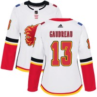 Adidas Calgary Flames #13 Johnny Gaudreau White Road Authentic Women's Stitched NHL Jersey