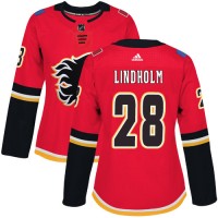 Adidas Calgary Flames #28 Elias Lindholm Red Home Authentic Women's Stitched NHL Jersey