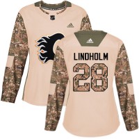 Adidas Calgary Flames #28 Elias Lindholm Camo Authentic 2017 Veterans Day Women's Stitched NHL Jersey