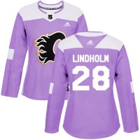 Adidas Calgary Flames #28 Elias Lindholm Purple Authentic Fights Cancer Women's Stitched NHL Jersey
