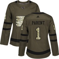 Adidas Philadelphia Flyers #1 Bernie Parent Green Salute to Service Women's Stitched NHL Jersey