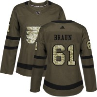 Adidas Philadelphia Flyers #61 Justin Braun Green Salute to Service Women's Stitched NHL Jersey
