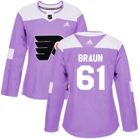 Adidas Philadelphia Flyers #61 Justin Braun Purple Authentic Fights Cancer Women's Stitched NHL Jersey