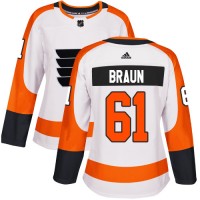 Adidas Philadelphia Flyers #61 Justin Braun White Road Authentic Women's Stitched NHL Jersey