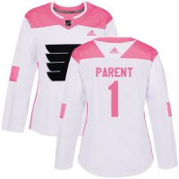Adidas Philadelphia Flyers #1 Bernie Parent White/Pink Authentic Fashion Women's Stitched NHL Jersey