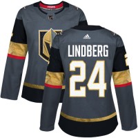 Adidas Vegas Golden Knights #24 Oscar Lindberg Grey Home Authentic Women's Stitched NHL Jersey
