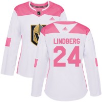 Adidas Vegas Golden Knights #24 Oscar Lindberg White/Pink Authentic Fashion Women's Stitched NHL Jersey