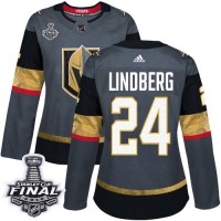 Adidas Vegas Golden Knights #24 Oscar Lindberg Grey Home Authentic 2018 Stanley Cup Final Women's Stitched NHL Jersey