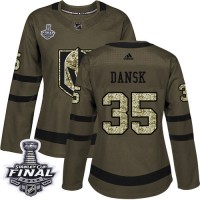 Adidas Vegas Golden Knights #35 Oscar Dansk Green Salute to Service 2018 Stanley Cup Final Women's Stitched NHL Jersey