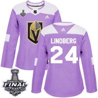 Adidas Vegas Golden Knights #24 Oscar Lindberg Purple Authentic Fights Cancer 2018 Stanley Cup Final Women's Stitched NHL Jersey