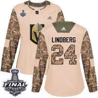 Adidas Vegas Golden Knights #24 Oscar Lindberg Camo Authentic 2017 Veterans Day 2018 Stanley Cup Final Women's Stitched NHL Jersey