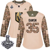 Adidas Vegas Golden Knights #35 Oscar Dansk Camo Authentic 2017 Veterans Day 2018 Stanley Cup Final Women's Stitched NHL Jersey