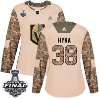 Adidas Vegas Golden Knights #38 Tomas Hyka Camo Authentic 2017 Veterans Day 2018 Stanley Cup Final Women's Stitched NHL Jersey