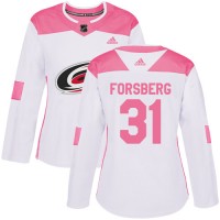 Adidas Carolina Hurricanes #31 Anton Forsberg White/Pink Authentic Fashion Women's Stitched NHL Jersey