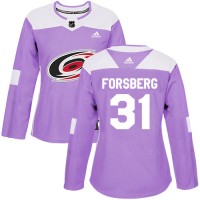 Adidas Carolina Hurricanes #31 Anton Forsberg Purple Authentic Fights Cancer Women's Stitched NHL Jersey