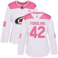 Adidas Carolina Hurricanes #42 Gustav Forsling White/Pink Authentic Fashion Women's Stitched NHL Jersey