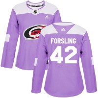 Adidas Carolina Hurricanes #42 Gustav Forsling Purple Authentic Fights Cancer Women's Stitched NHL Jersey